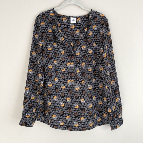 CAbi Eclipse Moon Long Sleeve Crescent Blouse Pullover Blouse Size Small #3131 - Picture 1 of 9
